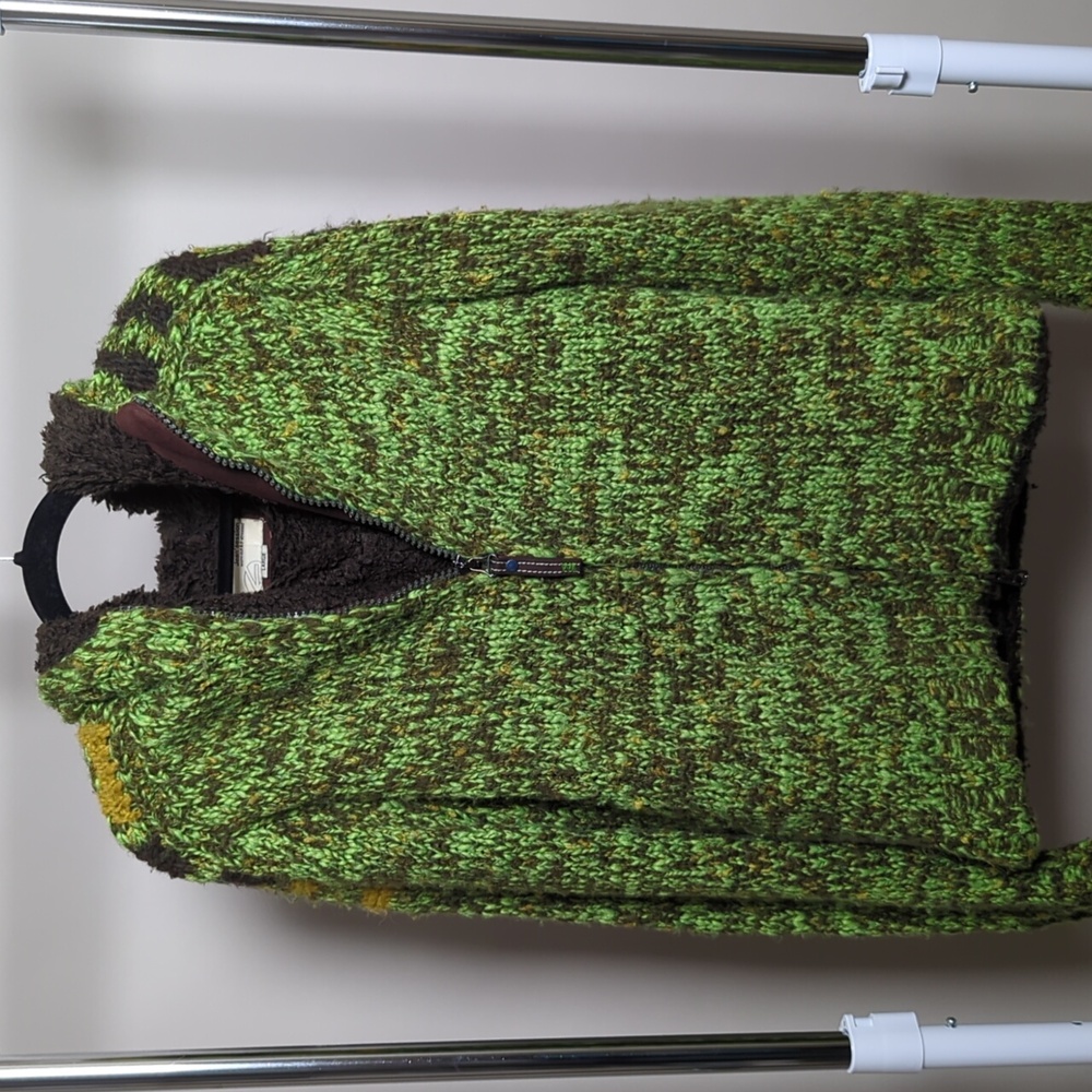 Energie Zip up wool-lined knit sweater in Green.